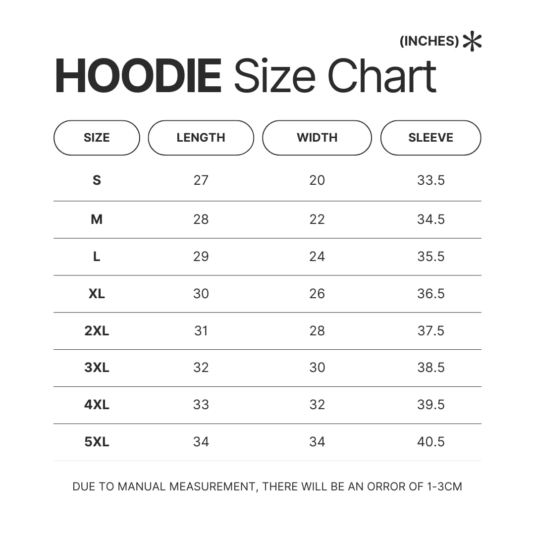 Hoodie Size Chart - Sasaki And Miyano Merch